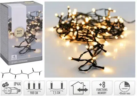 Vianočné osvetlenie Kinekus Svetlo vianočné 120 LED teplé biele, 9 m, s časovačom, s funkciami, vonkajšie/vnútorné