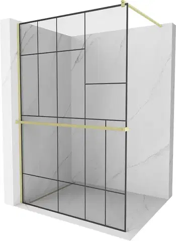 Sprchové dvere MEXEN/S - Kioto+ Sprchová zástena s poličkou WALK-IN 70 x 200, čierna vzor, zlatá kartáčovaná 800-070-121-55-78