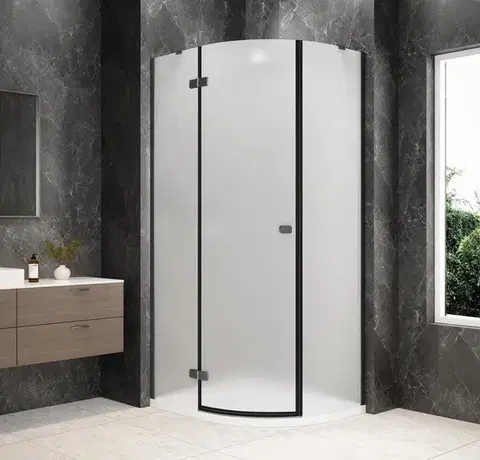 Sprchové dvere POLYSAN - GLOBE GUN METAL štvrťkruhová sprchová zástena 1000x800, matné sklo, ľavá GB2180MLGM