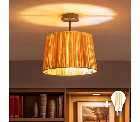 Svietidlá BRILAGI - LED prisadený luster CERIA BOHO 1xE27/60W/230V priemer 30 cm čierna/rafia BG3989+EG781157