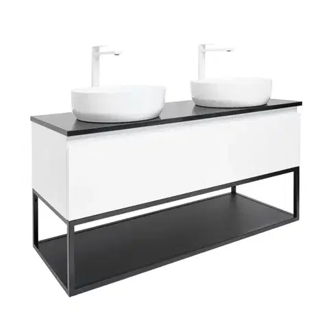 Kúpeľňový nábytok Kúpeľňová skrinka s kamennou krycou doskou SAT B-Way 119x30x45 cm biela lesk BWAY120WU2B2BF BWAY120WU2B2BF
