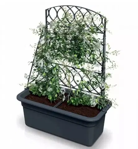 Kvetináče a truhlíky Kinekus Kvetináč / truhlík plastový s pergolou 580x288 mm, antracit, výška 225 / 780 mm