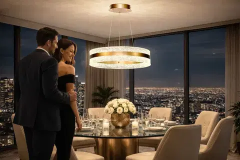 Stropná svetla CASTILLO 60 lampa wisząca złoty 35W LED 3000, 4500, 6500K kryształki bezbarwne