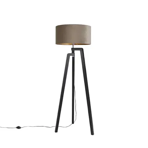 Stojace lampy Stojaca lampa trojnožka čierna s hnedým tienidlom a zlatom 50 cm - Puros
