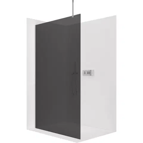 Sprchovacie kúty CERANO - Sprchová zástěna Walk-in Onyx Top Round L/P - 8 mm - kulatá vzpěra - chrom, grafitové sklo - 40x200  CER-8050BD71977
