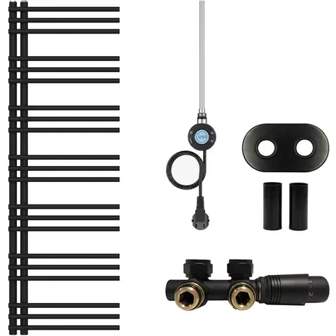 Doplnky do kúpeľne CERANO - Koupelnový radiátorový set Burke - kombinované vytápění, wifi tyč - asymetrické připojení 50 mm - 300W - černá matná - 1500x500 mm CER-485066