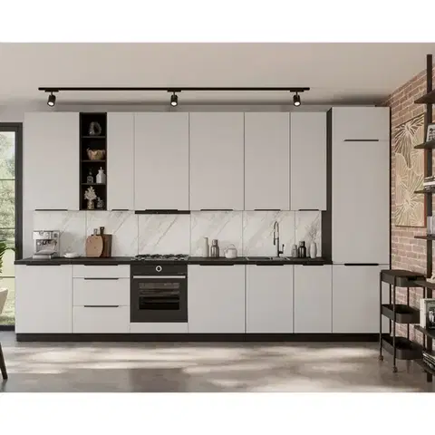 Modulový kuchynský nábytok Kuchynská linka Aria WH/BL 390 cm bez kuchynskej dosky