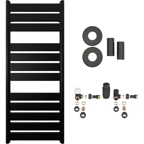Doplnky do kúpeľne CERANO - Koupelnový radiátorový set Arturo - ústřední vytápění - boční připojení - 644W - černá matná - 1200x500 mm CER-663301