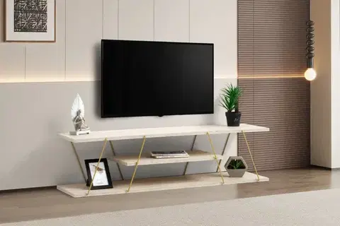 TV stolíky TV stolík Canaz - Gold, Travertine