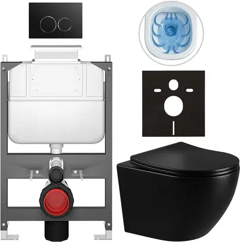 Záchody CERANO - Kompletný WC set Basic/Cesso - čierna lesklá - WC tlačidlo Dualo/Čierna - ovládanie zhora - predstenová inštalácia - 49x36 CER-8050BD86290