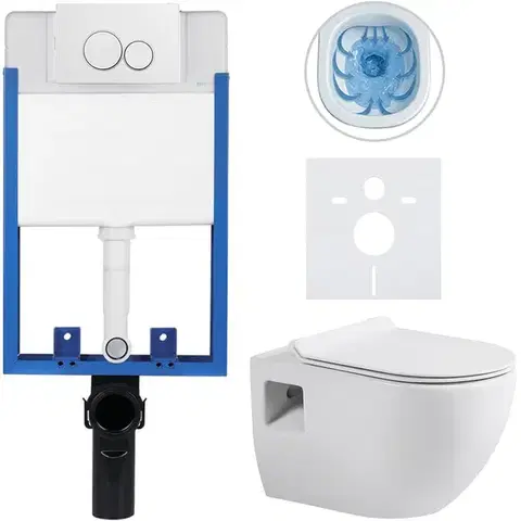 Záchody CERANO - Kompletný WC set Profi/Dure - biela lesklá - WC tlačidlo Duo/Biela - na zamurovanie - 51x35 CER-8050BD84278
