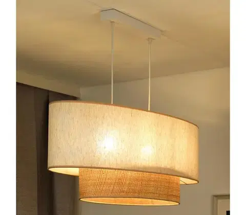 Svietidlá  - Luster na lanku DOUBLE OVAL NATURE 2xE27/15W/230V krémová/béžová 603584