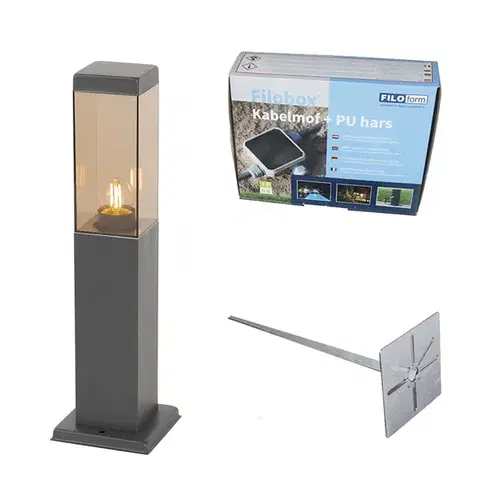 Zahradne stlpove lampy Moderný vonkajší lampový stĺp tmavosivý s dymom 45 cm - Malios