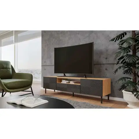 TV stolíky CAMILA 2K štýlový TV stolík na nožičkách, modrý / dub Artisan