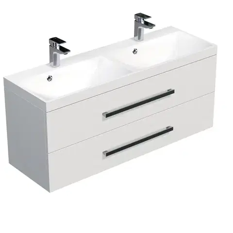 Kúpeľňový nábytok Kúpeľňová skrinka s dvojumývadlom SAT Cube Way 120x40 cm biela lesk CUBE2120ZBL CUBE2120ZBL