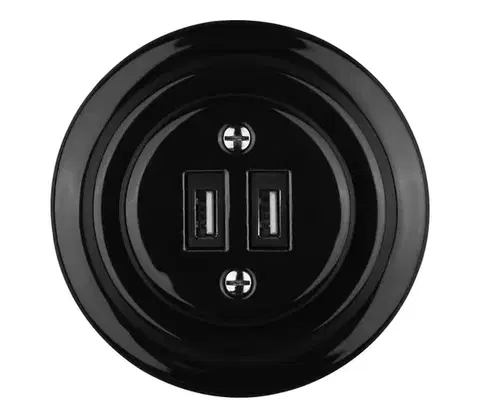 Predlžovacie káble Reblig - porcelánová retro USB napájacia zásuvka s rámčekom, 2× USB-A, čierna RGUSB-B