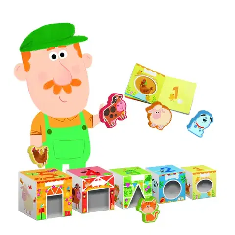 Leporelá, krabičky, puzzle knihy Knižka a stavebné kocky: Farma