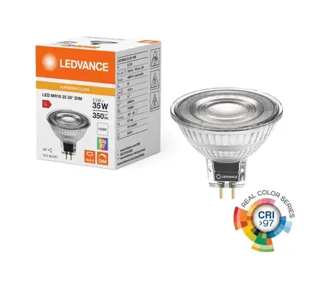 LED osvetlenie LED stmievateľná reflektorová žiarovka MR16, pätica GU5,3, 5,3 W, 12 V, 4000 K, 36°, CRI 97 - Ledvance 4099854058929