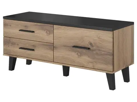 TV stolíky CAMA MEBLE Lotta 120 1D2S tv stolík dub wotan / čierna