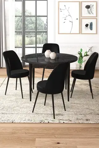 Jedálenské sety Dining Table & Chairs Set (5 Pieces) Tor - Black Marble, Black
