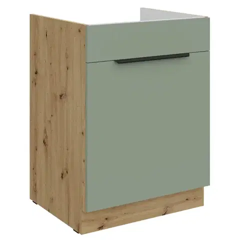 Kuchynské dolné skrinky KONDELA Arsany 60 ZL 1F BB drezová kuchynská skrinka aquamarine / dub artisan