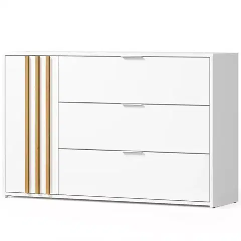 Komody so zásuvkami a dvierkami Komoda Florencja 1d3sz Biela/Dub Artisan