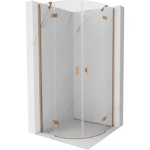Sprchovacie kúty MEXEN/S - Mist sprchovací kút štvrťkruh, krídlové 100 x 100, transparent, meď kartáčovaná 8A33-100-100-65-00