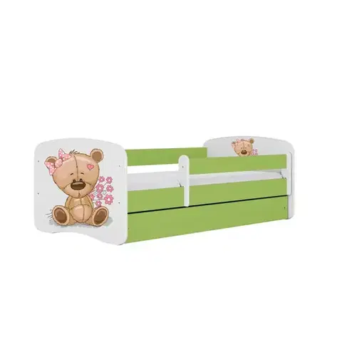 Postele pre dievčatá Detská Posteľ. Babydreams+Sz+M zelená 80x160 Medveď s kvetmi