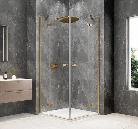 Sprchové dvere POLYSAN - GLOBE GOLD MATT štvorcová sprchová zástena 800x800, rohový vstup, číre sklo GB5880G