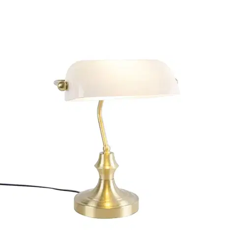 Stolové lampy na písací stôl Klasická notárska lampa zlatá s opálovým sklom - Banker