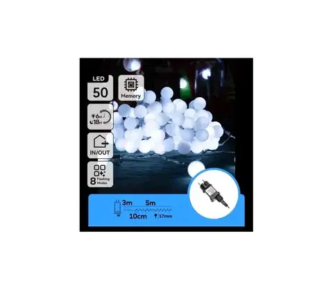 LED osvetlenie  B.V.  - LED vonkajšia dekoratívna svetelná retiazka 50xLED/3,6W/230V/8 funkcií 5m IP44 studená biela B103031RI