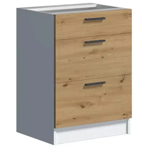 Kuchynské skrinky stojace Kuchynská skrinka Economic D60 3SZ biela/artisan