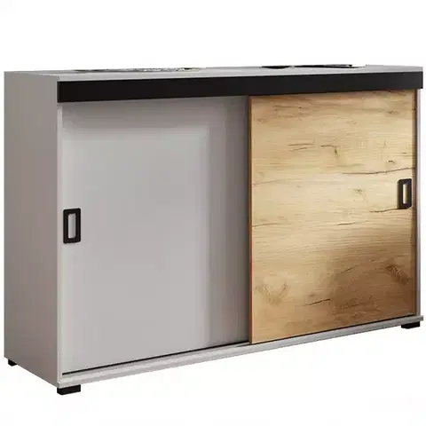 Komody do spálne Komoda Retro 120 Biely/Craft +Čierna Rukoväte