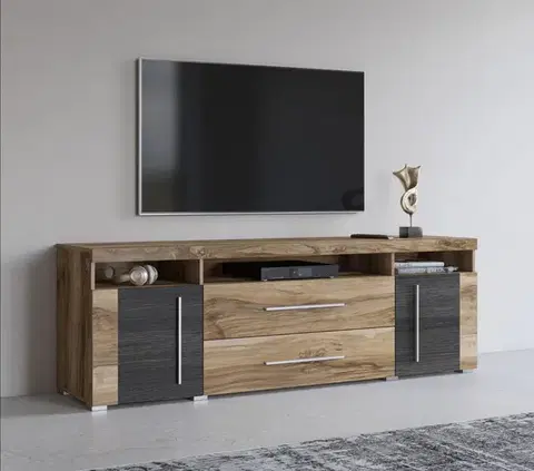 TV stolíky POUND skrinka pod televízor 2D2S, orech Satin/touchwood