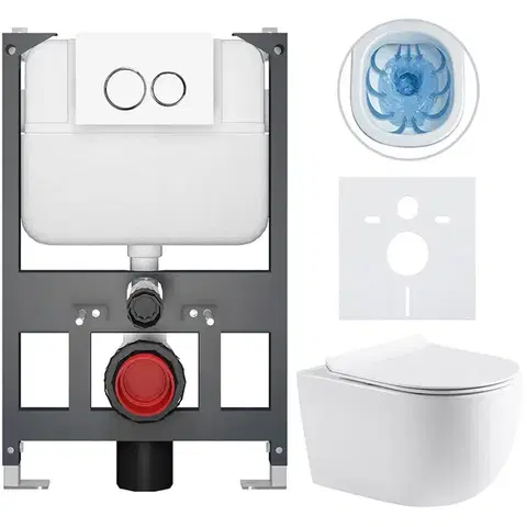 Záchody CERANO - Kompletný WC set Basic/Felci - biela lesklá - WC tlačidlo Dualo/Biela - závesné - nízky modul - predstenová inštalácia - 53x37 CER-8050BD86064