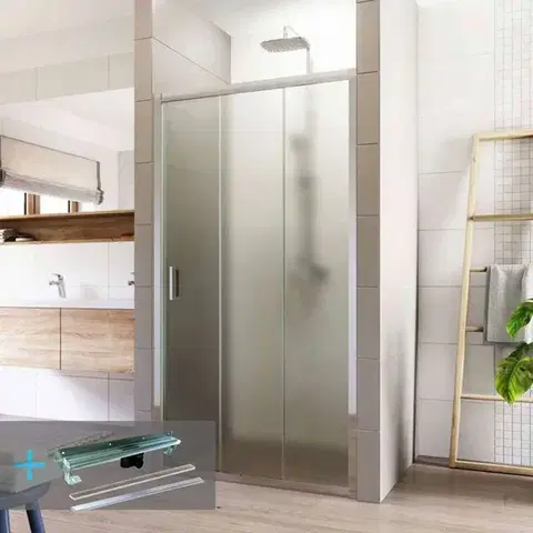 Sprchovacie kúty Mereo Sprchové set: LIMA, trojdielne, zasúvacie, 100x190 cm, chróm ALU, sklo Point, žlab k stene vr. roštu CK80632KZ