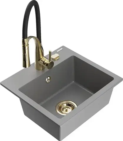 Kuchynské drezy MEXEN/S MEXEN/S - Milo granitový drez 1-miska vrátane batérie Aster, šedá 6505-71-73450-57-G
