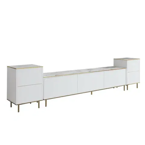 Konferenčné stolíky Televízny stolík so skrinkami Imej White Marble and Gold