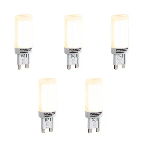 LED osvetlenie Sada 5 stmievateľných LED žiaroviek G9 s 3-stupňovým stmievaním, opál, 4,5 W, 500 lm, 2700 K