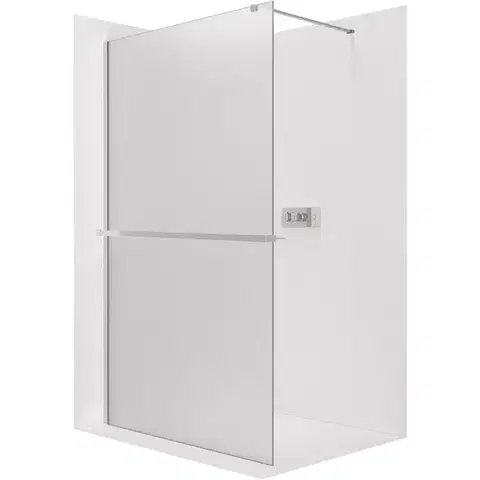 Držadlá k vani CERANO - Sprchová zástěna Walk-in Onyx Cube L/P - 8 mm + polička/držák na ručníky - hranatá vzpěra - chrom, mléčné sklo - 90x200  CER-8050BD658