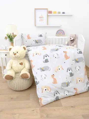 Detské obliečky MKLozkoviny.sk Bavlnené obliečky Renforcé do postieľky - Psíci sivé - 100 × 135 cm - 40 x 60 cm