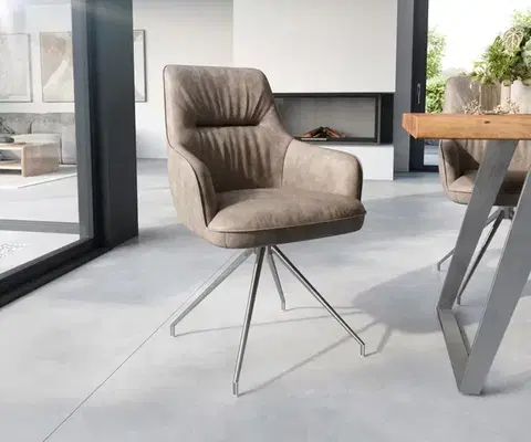 Jedálenské stoličky DELIFE Jedálenská stolička Zelia-Flex s opierkami mikrovlákno taupe vintage krížová podstava zúžená nerezová oceľ vrecková pružina