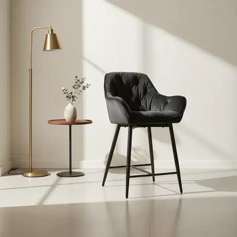 Kuchynské a jedálenské stoličky Signal Barová stolička CHERRY H-2 Velvet | čierna