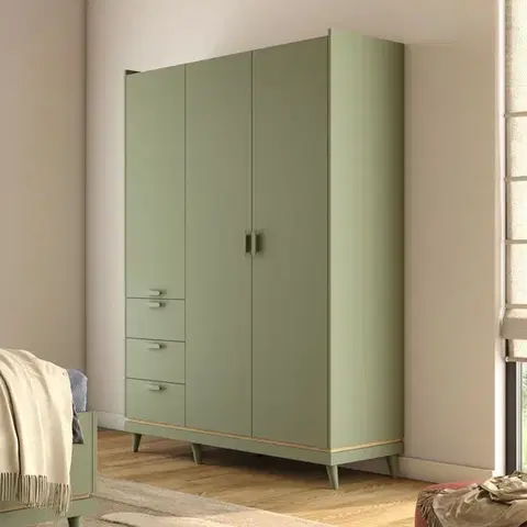 Šatníkové skrine KENDY šatníková skriňa 3D, tlmená zelená/dub