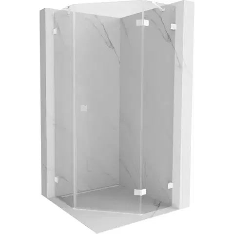 Sprchovacie kúty MEXEN/S - Lunar sprchovací kút päťboký krídlový pravá 90 x 90, transparent, biela 831-090P-090L-20-00-P