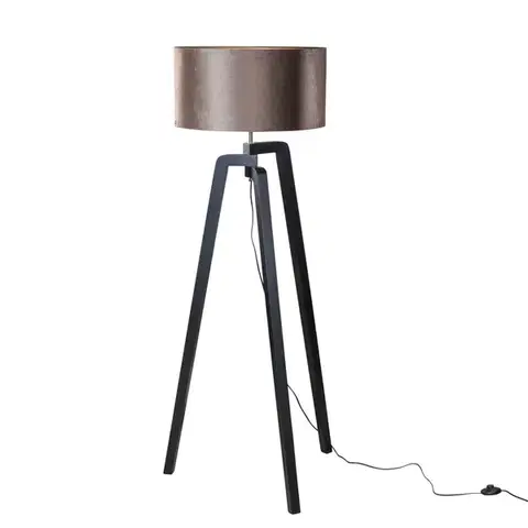 Stojace lampy Stojacia lampa čierna s hnedým zamatovým tienidlom 50 cm - Puros