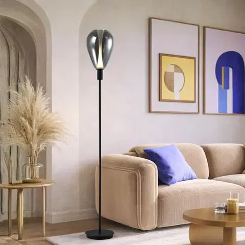 Stojacie lampy Lampa podłogowa Denso czarna z dymionym szklanym kloszem nowoczesna 1x5W G9