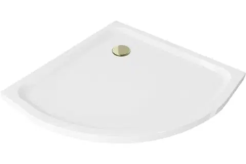 Vane MEXEN/S - Flat sprchová vanička štvrťkruhová slim 100 x 100, biela + zlatý sifón 41101010G