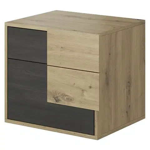Nočné stolíky KONDELA Bafra nočný stolík čierna borovica nórska / dub artisan