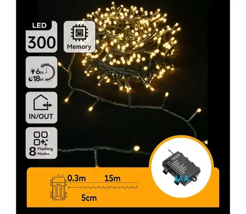 LED osvetlenie  B.V. -LED Vonkajší svetelný reťazec 300xLED/8 funkcií 3xAA 15,3m IP44 teplá biela B10303K2L